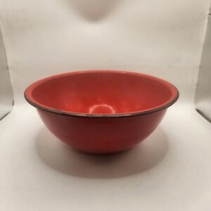 Vintage Red Enamelware Mixing Bowl Rustic Farmhouse Primitive Decor 8 Inch